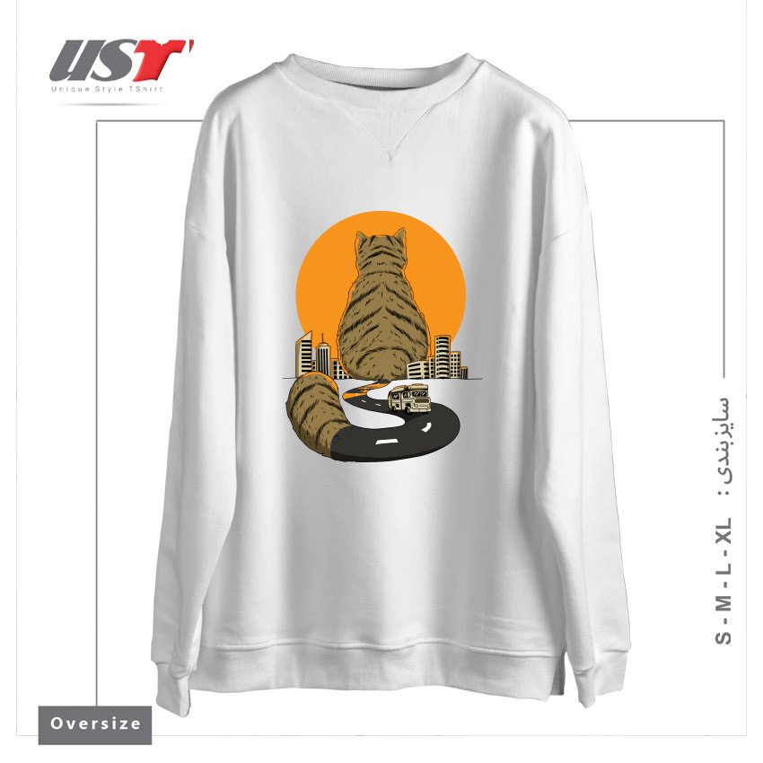 طرح CAT CITY سوییشرت اورسایزرنگ سفید