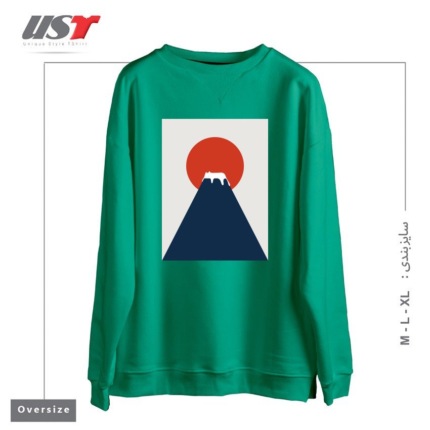 طرح CAT LANDSCAPE 5 سوییشرت اورسایزرنگ سبز سدری