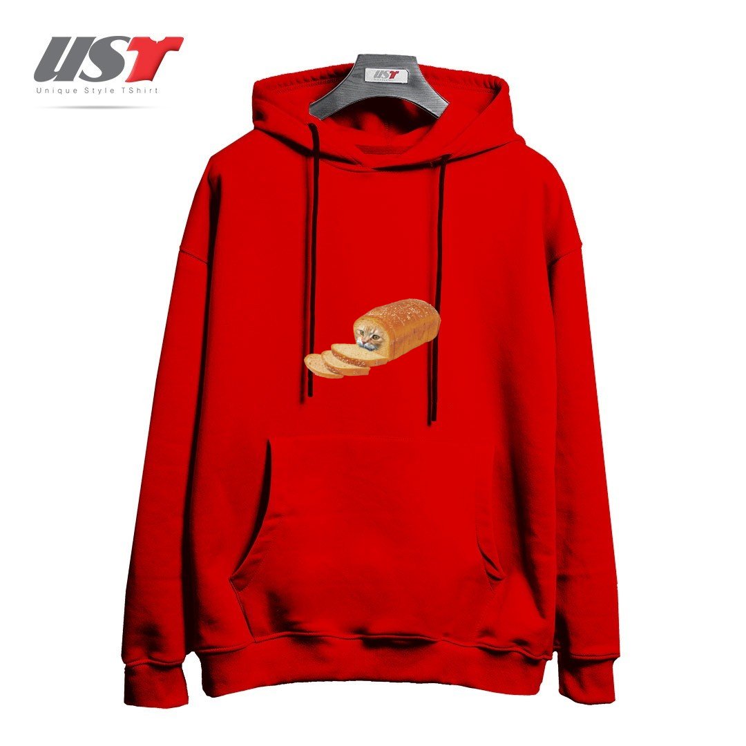 طرح CAT LOAF KITTY KITTEN BREAD BREADLOAF CATS FUNNY54545 هودی اورسایزرنگ قرمز