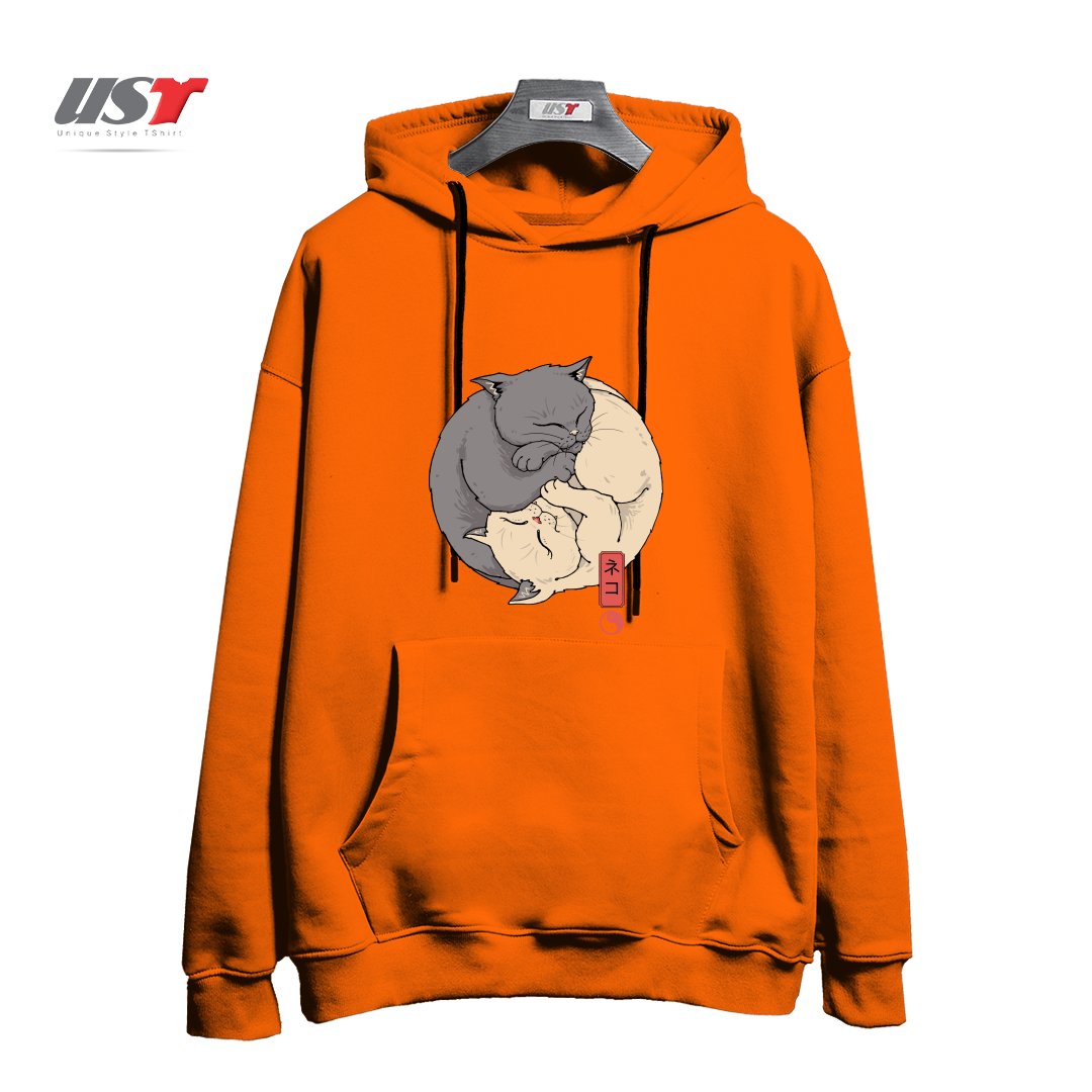 طرح YIN YANG CATS هودی اورسایزرنگ نارنجی