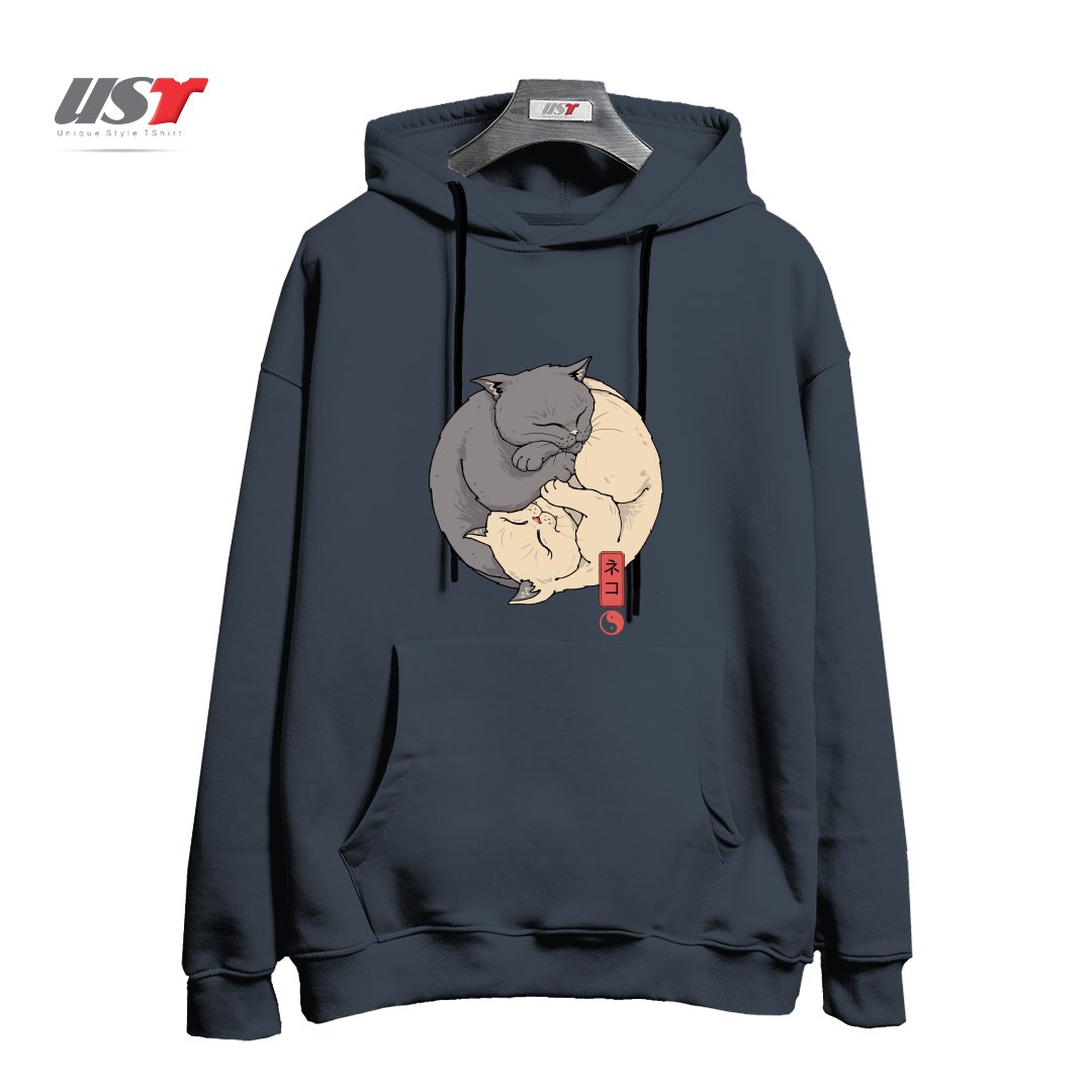 طرح YIN YANG CATS هودی اورسایزرنگ دودی