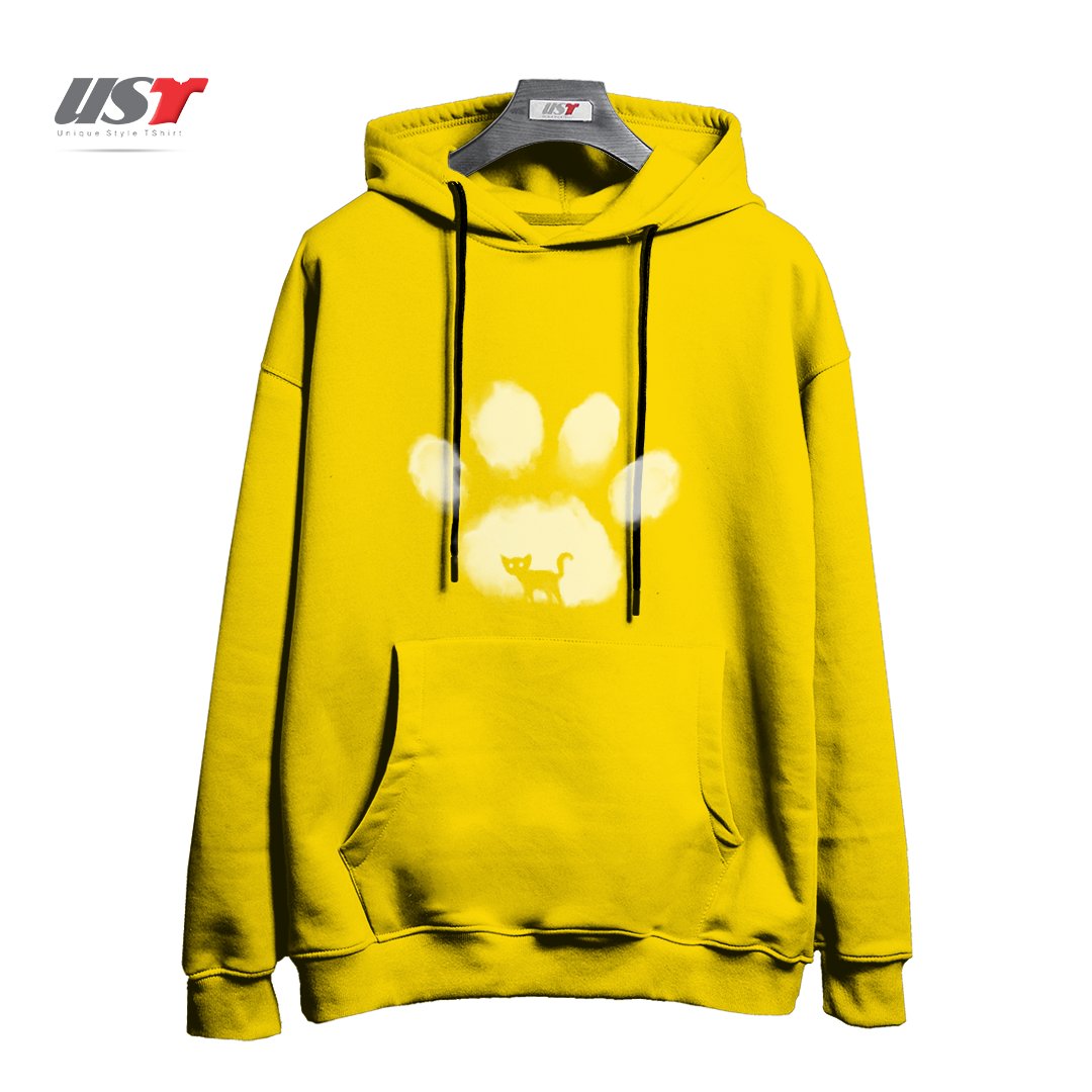 طرح CAT MARK هودی اورسایزرنگ زرد