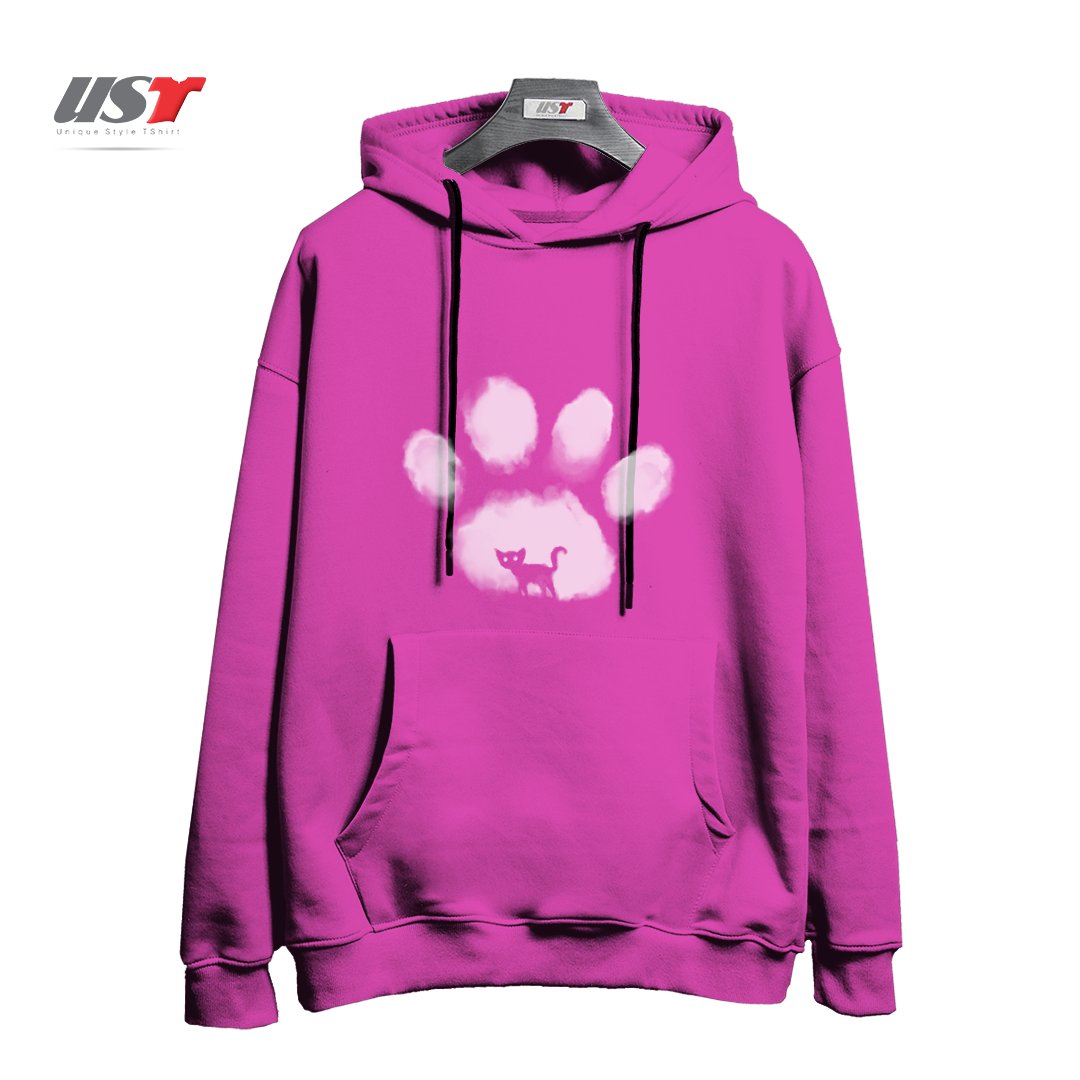 طرح CAT MARK هودی اورسایزرنگ صورتی