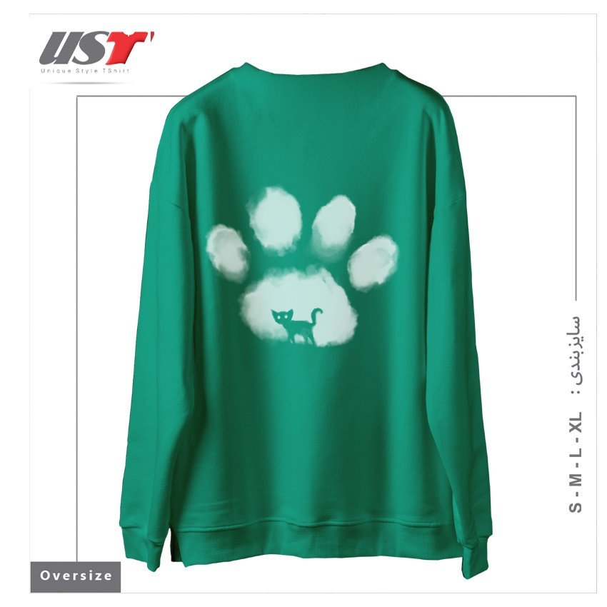 طرح CAT MARK سوییشرت اورسایزرنگ سبز سدری