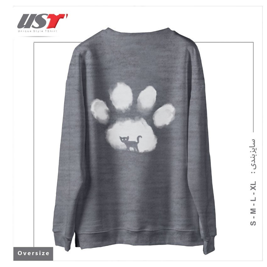 طرح CAT MARK سوییشرت اورسایزرنگ طوسی ملانژ