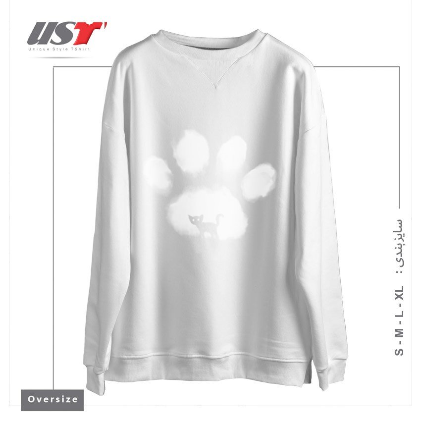 طرح CAT MARK سوییشرت اورسایزرنگ سفید