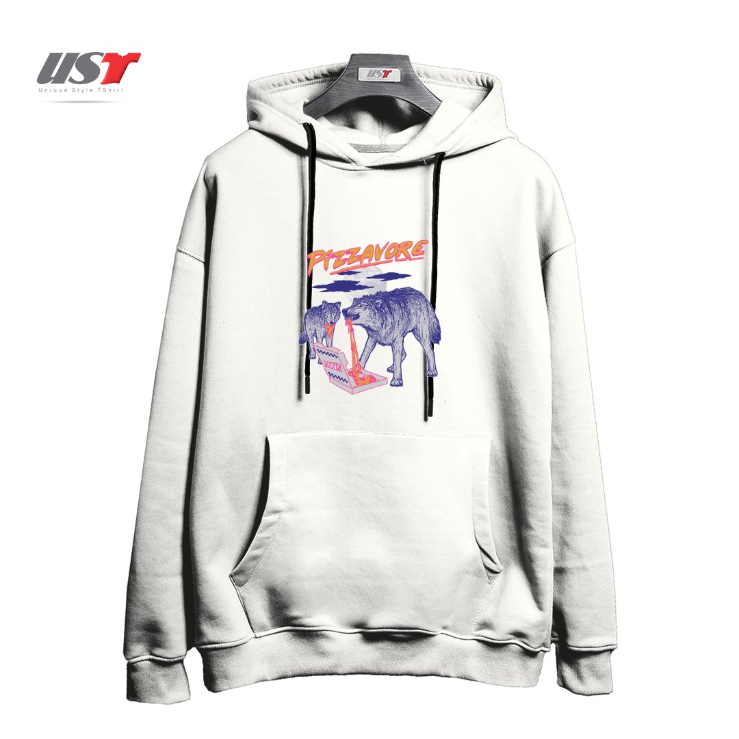 طرح PIZZAVORE هودی اورسایزرنگ سفید