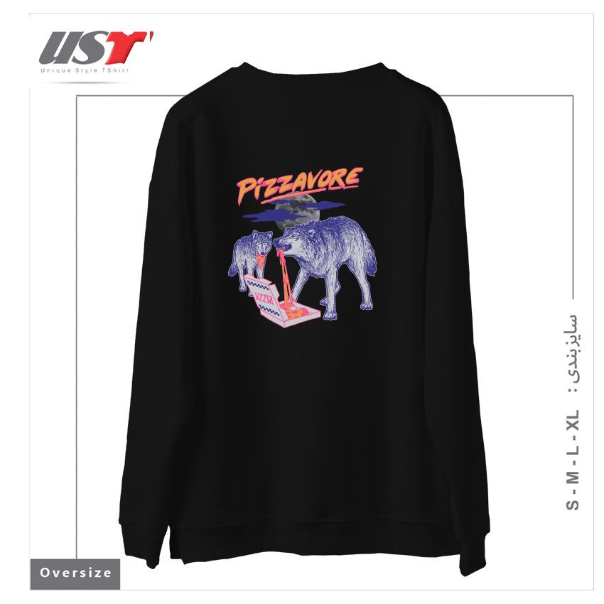 طرح PIZZAVORE سوییشرت اورسایزرنگ مشکی