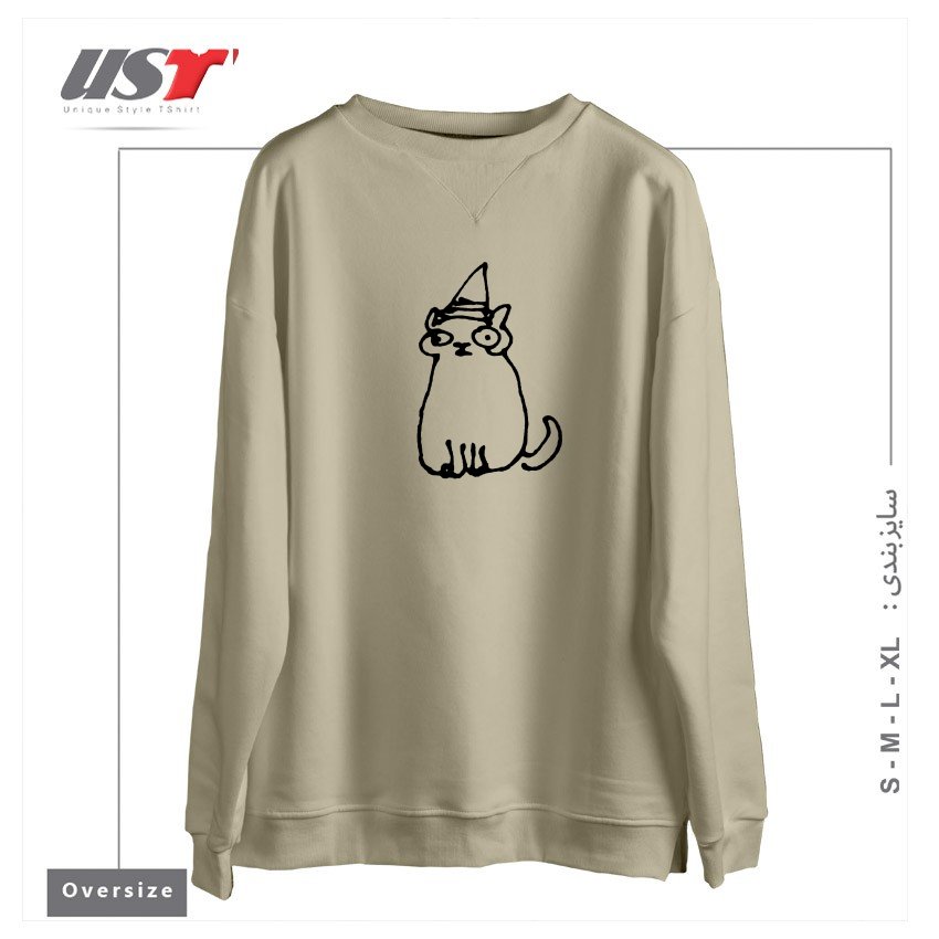 طرح WIZARD CAT سوییشرت اورسایزرنگ نخودی