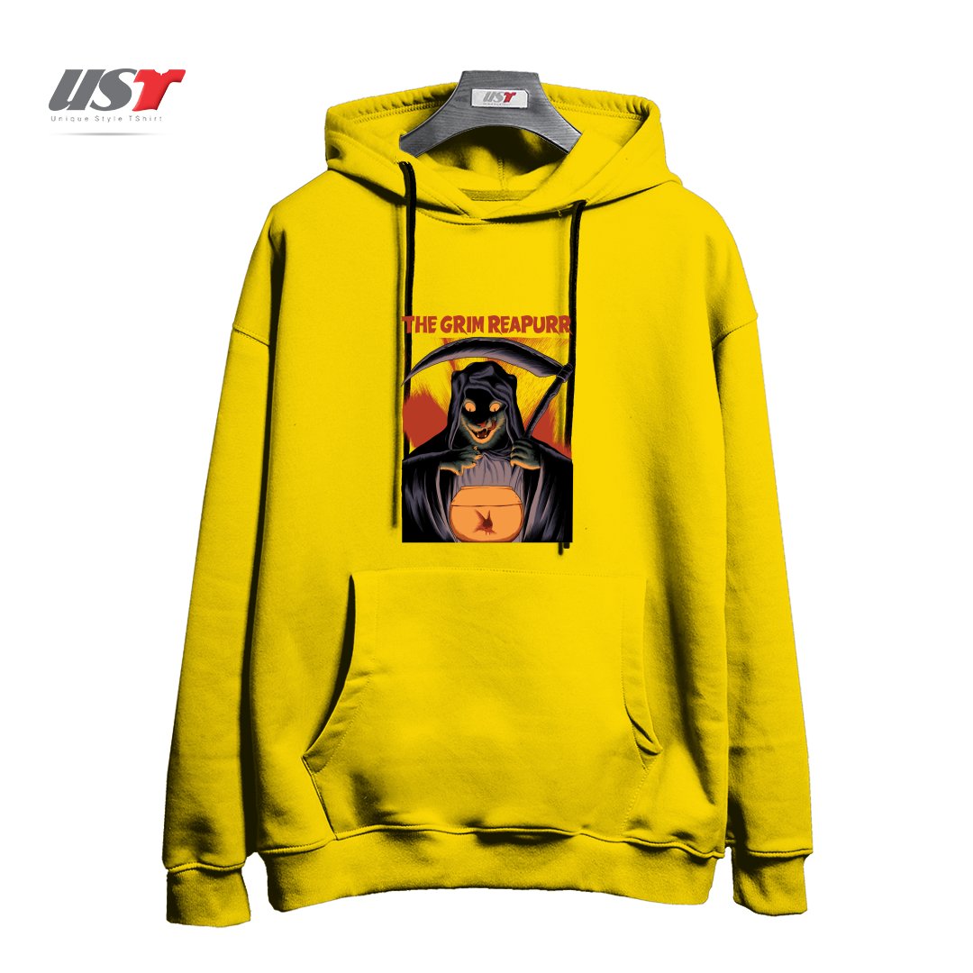 طرح THE GRIM REAPURR هودی اورسایزرنگ زرد