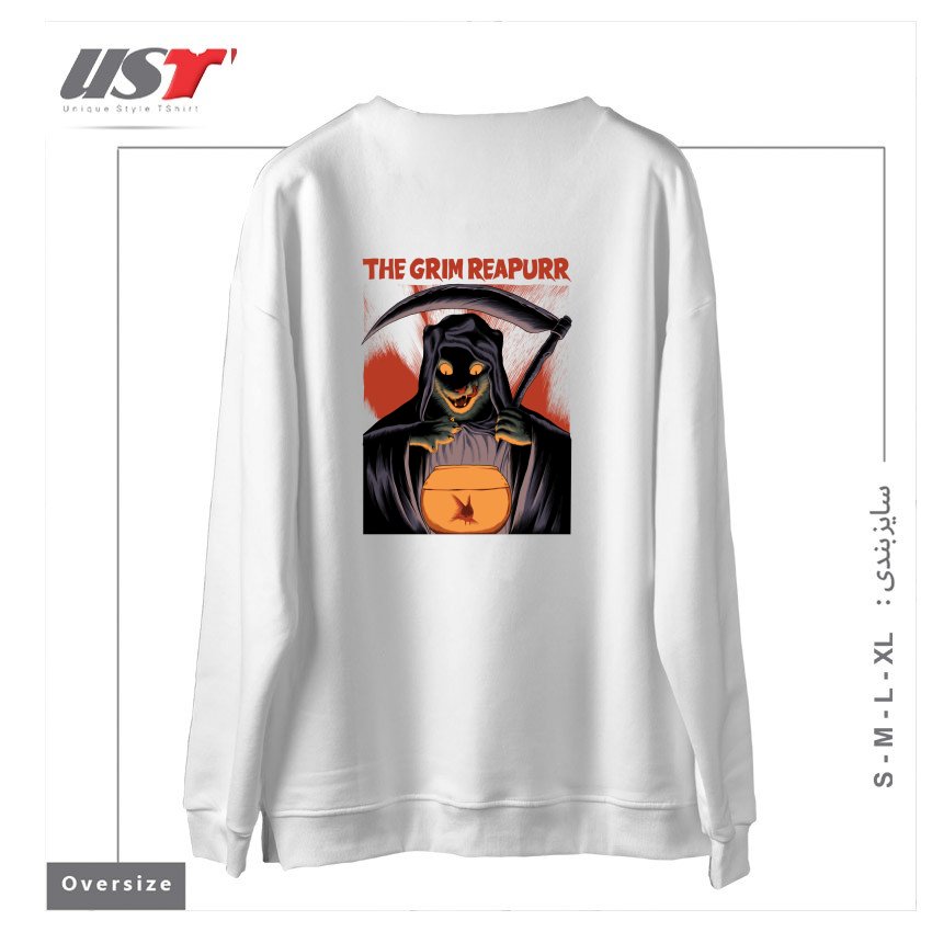 طرح THE GRIM REAPURR سوییشرت اورسایزرنگ سفید