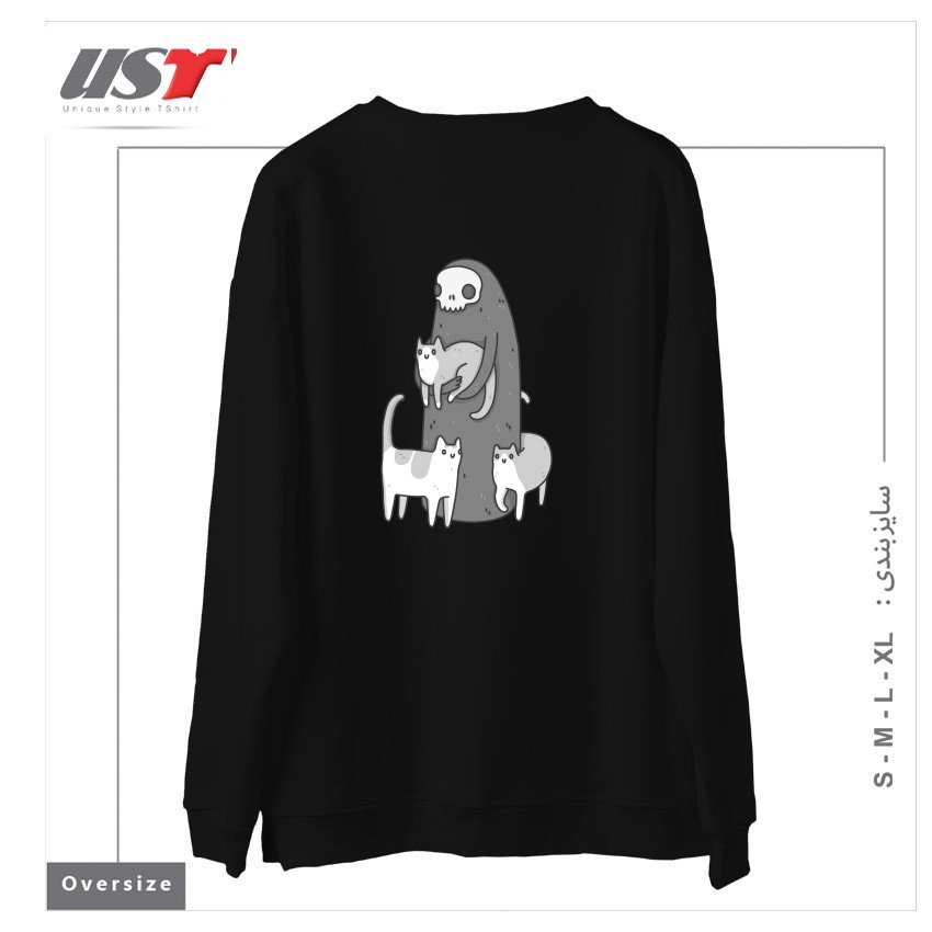 طرح THE GRIM AND HER CATS سوییشرت اورسایزرنگ مشکی
