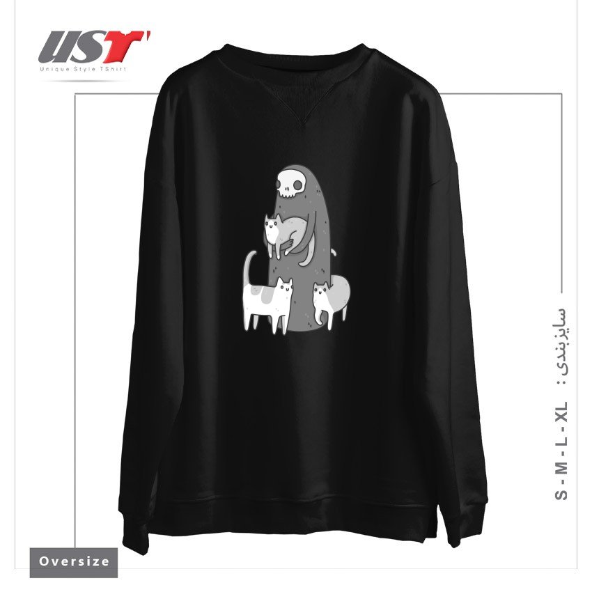 طرح THE GRIM AND HER CATS سوییشرت اورسایزرنگ مشکی