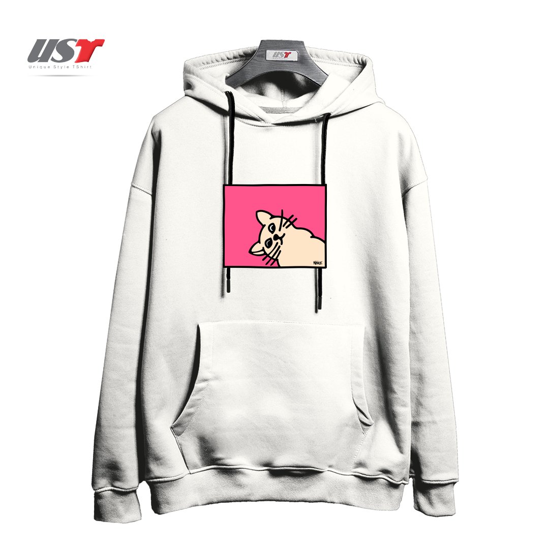 طرح STAY CURIOUS هودی اورسایزرنگ سفید