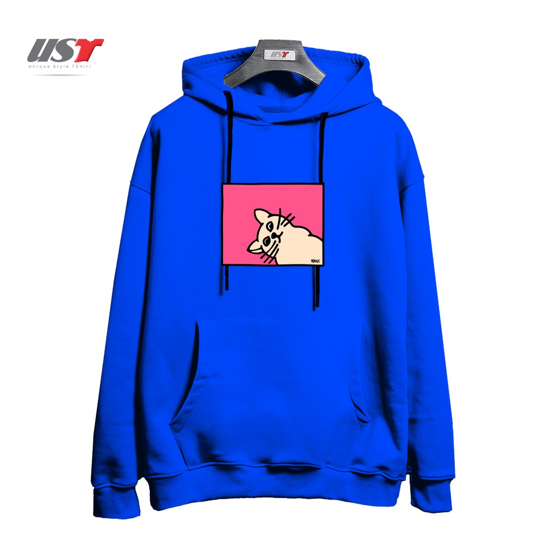 طرح STAY CURIOUS هودی اورسایزرنگ آبی شالی