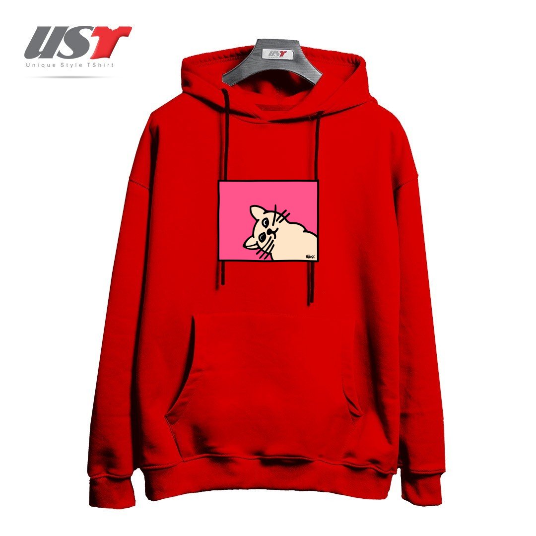 طرح STAY CURIOUS هودی اورسایزرنگ قرمز