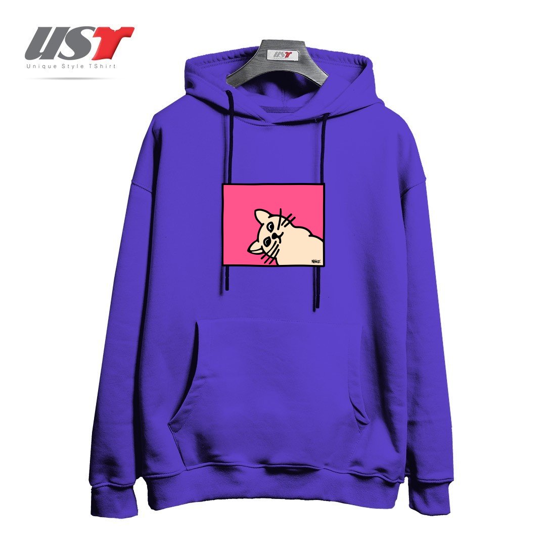 طرح STAY CURIOUS هودی اورسایزرنگ بنفش