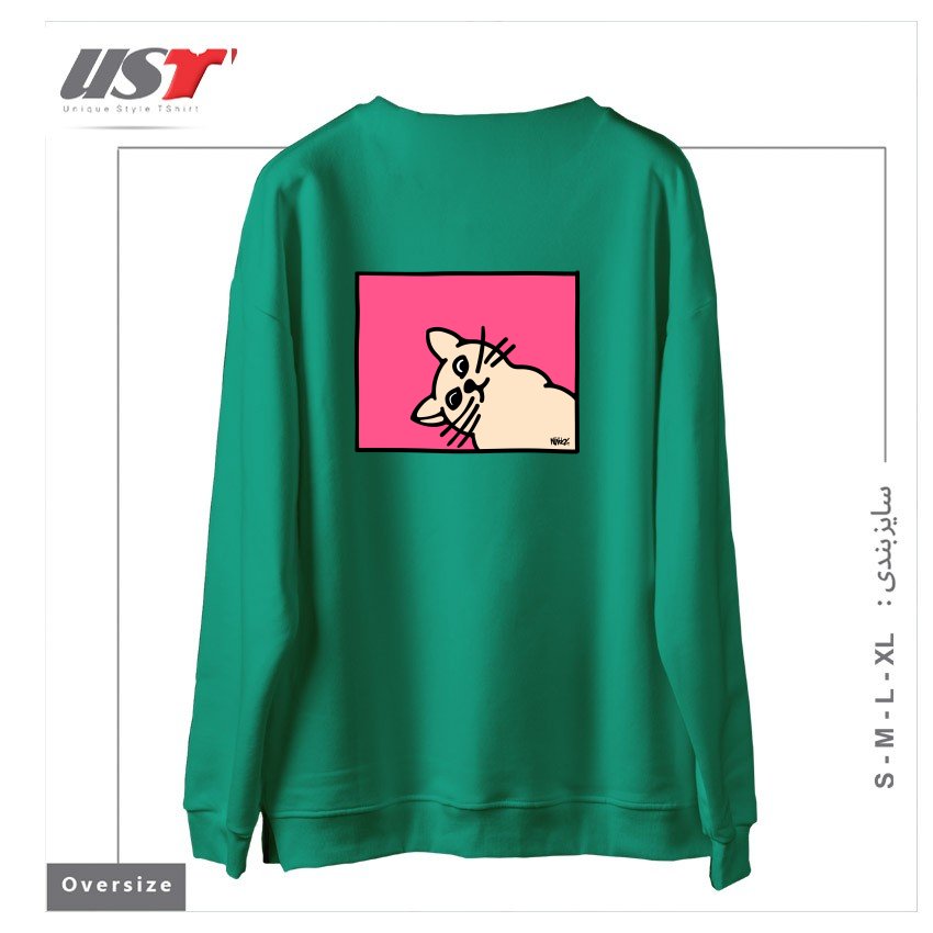 طرح STAY CURIOUS سوییشرت اورسایزرنگ سبز سدری