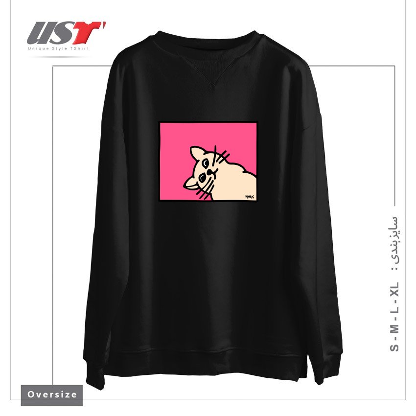 طرح STAY CURIOUS سوییشرت اورسایزرنگ مشکی