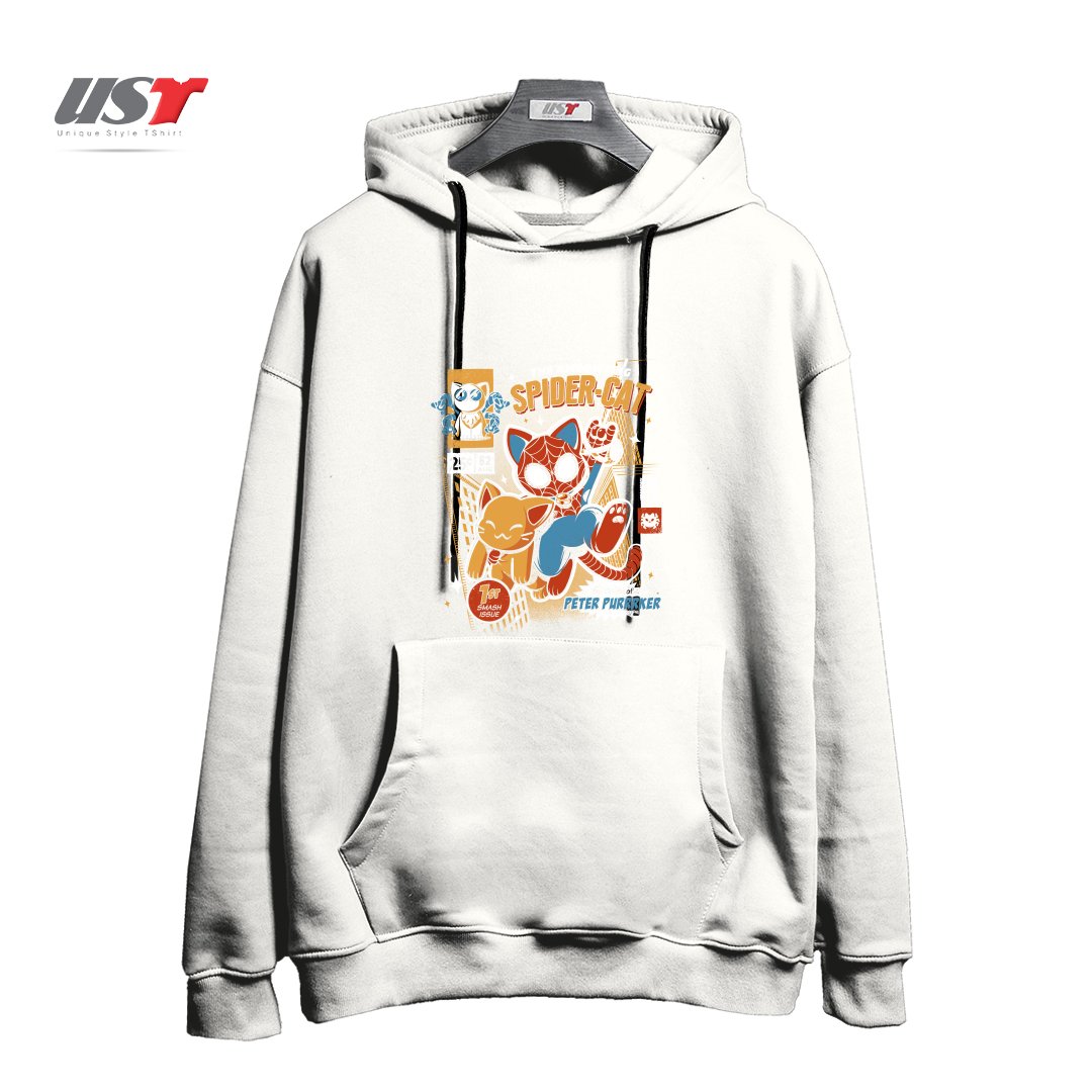 طرح SPIDER CAT هودی اورسایزرنگ سفید