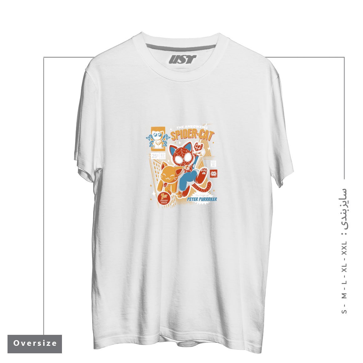 طرح SPIDER CAT تیشرت اورسایزرنگ سفید