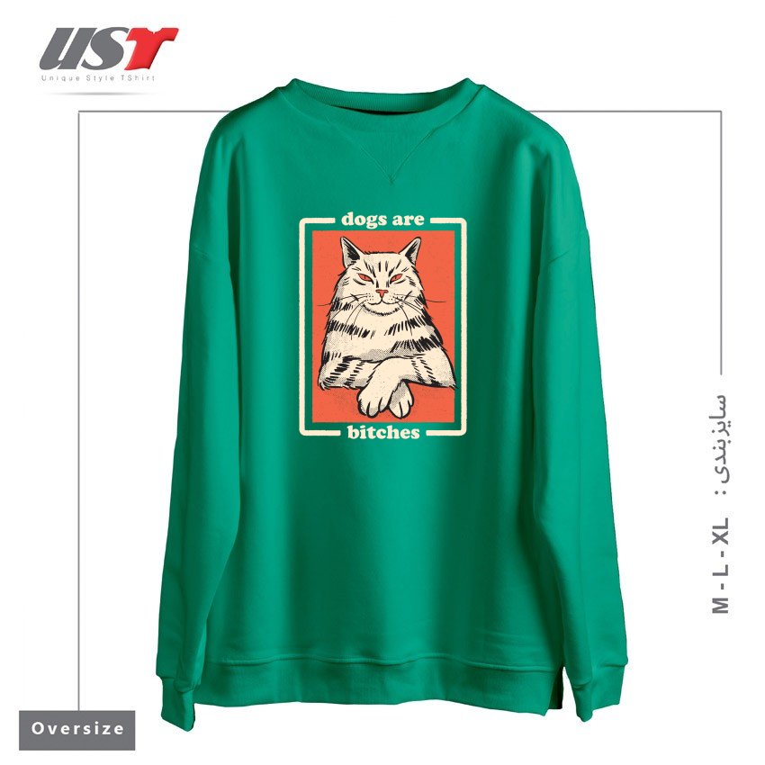 طرح DOGS ARE... سوییشرت اورسایزرنگ سبز سدری