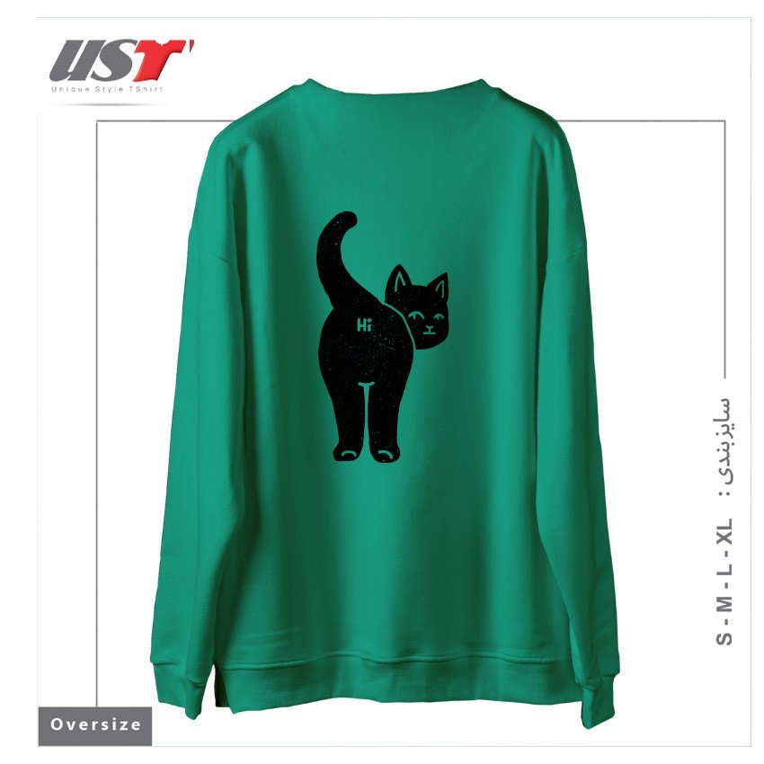 طرح HELLO CAT BUTT MINIMALIST BLACK BY TOBE FONSECA121212 سوییشرت اورسایزرنگ سبز سدری