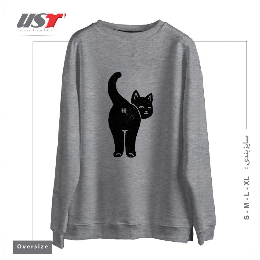 سوییشرت اورسایز طرح HELLO CAT BUTT MINIMALIST BLACK BY TOBE FONSECA121212
