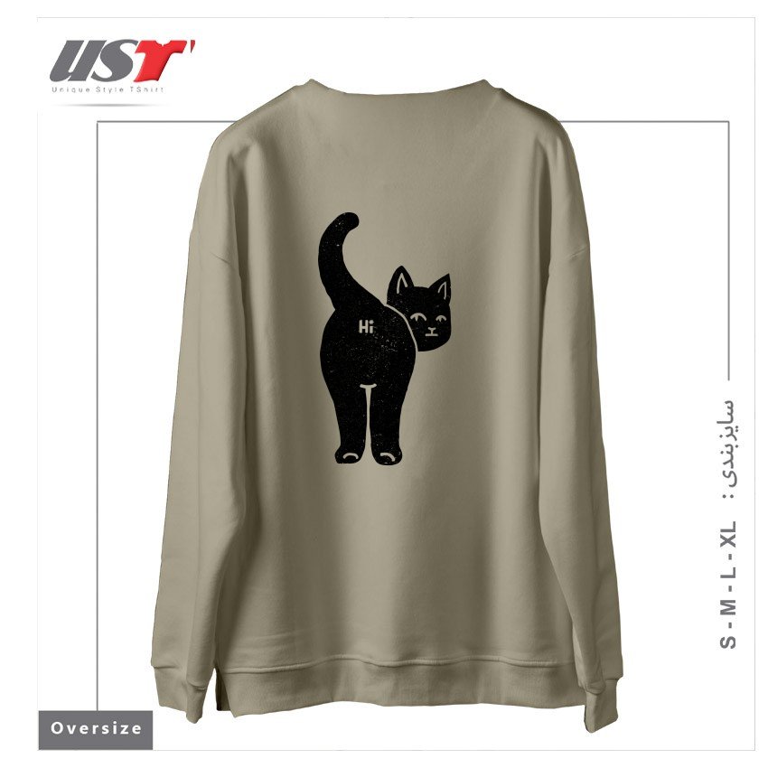 طرح HELLO CAT BUTT MINIMALIST BLACK BY TOBE FONSECA121212 سوییشرت اورسایزرنگ نخودی