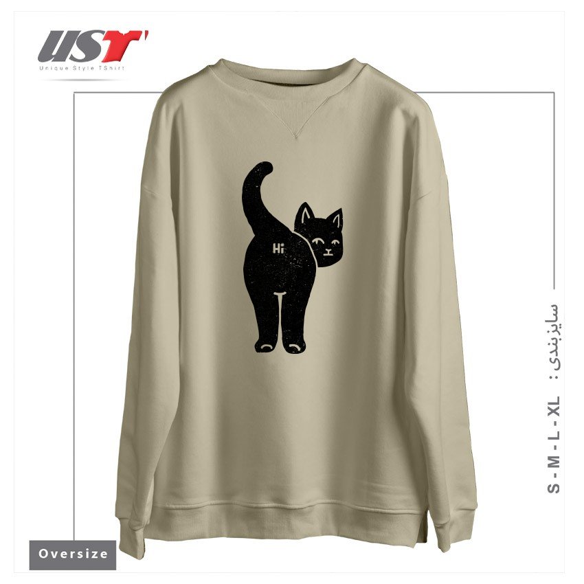 طرح HELLO CAT BUTT MINIMALIST BLACK BY TOBE FONSECA121212 سوییشرت اورسایزرنگ نخودی