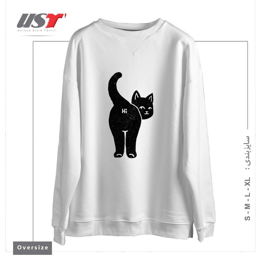 سوییشرت اورسایز طرح HELLO CAT BUTT MINIMALIST BLACK BY TOBE FONSECA121212