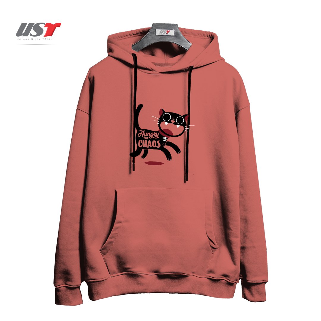 طرح HUNGRY FOR CHAOS هودی اورسایزرنگ آجری