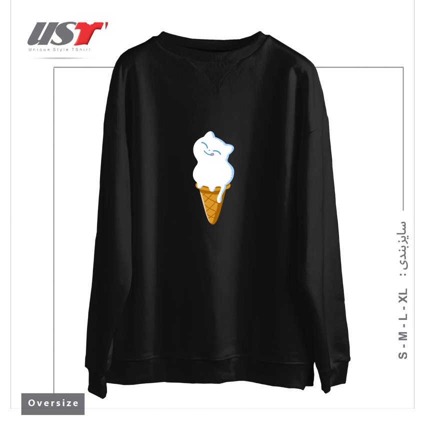 طرح ICE CREAM CAT41545415 سوییشرت اورسایزرنگ مشکی