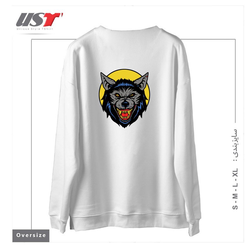 طرح RETRO WEREWOLF سوییشرت اورسایزرنگ سفید