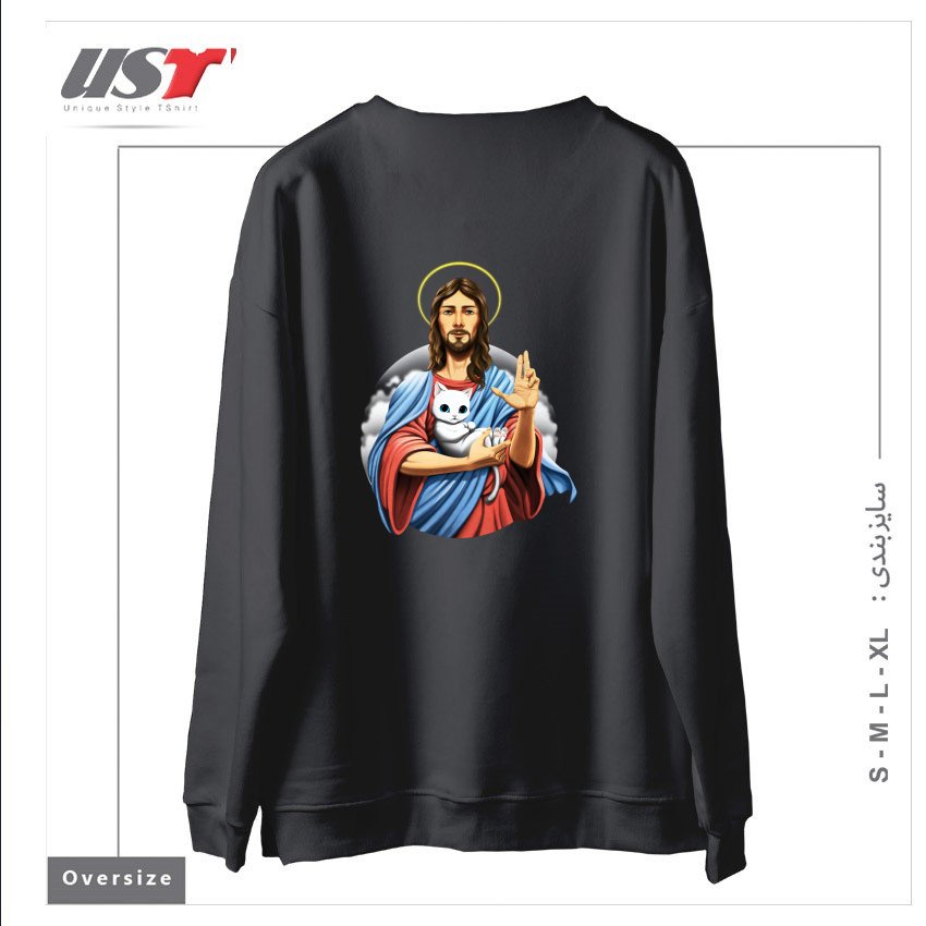 طرح JESUS CAT سوییشرت اورسایزرنگ دودی