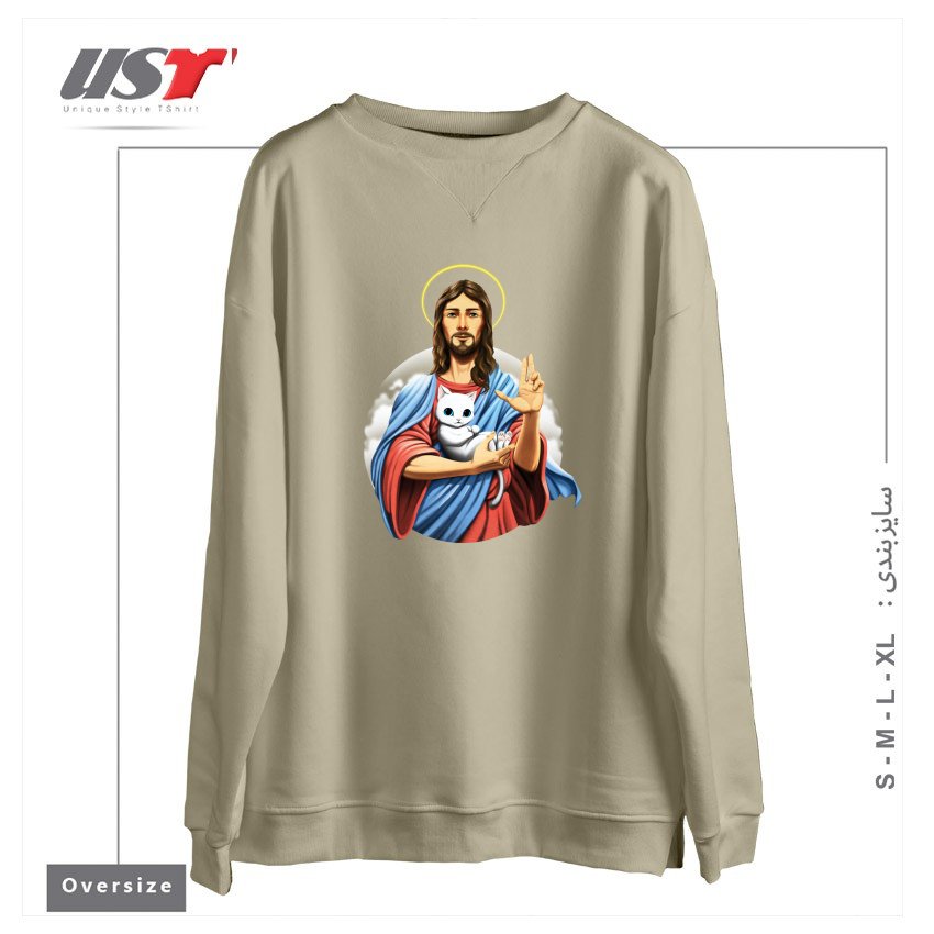 سوییشرت اورسایز طرح JESUS CAT