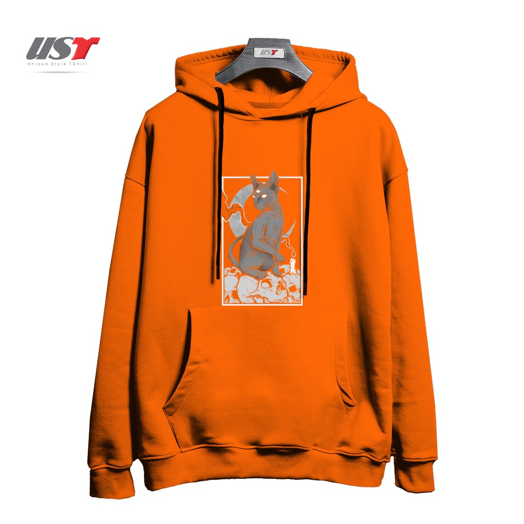 طرح OCCULT CAT هودی اورسایزرنگ نارنجی