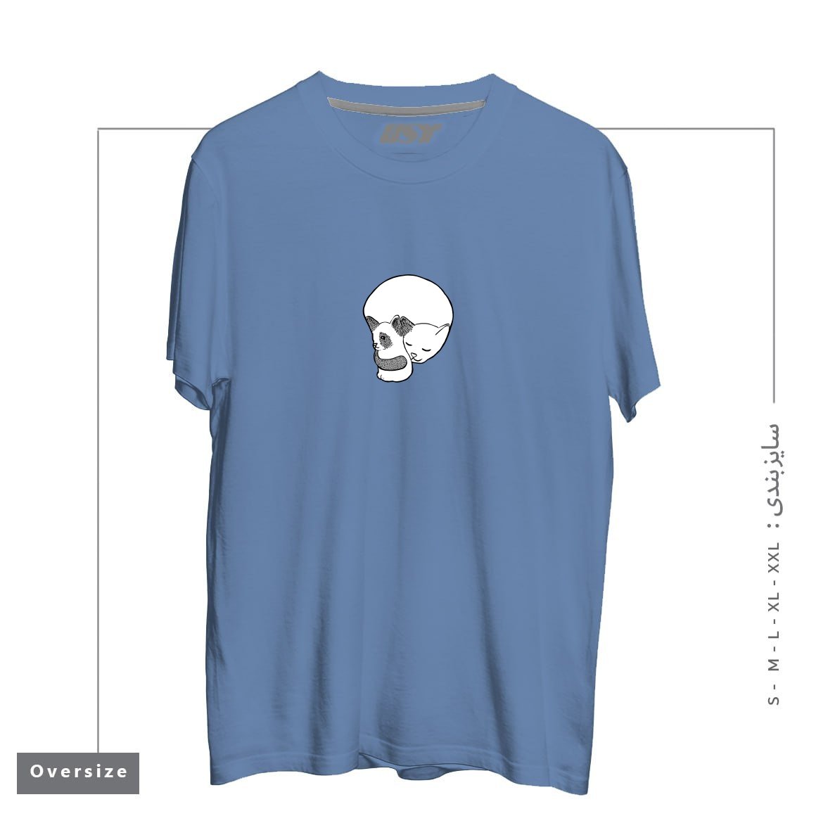 طرح SMALL KITTEN UNDER LOVE LOCK0003 تیشرت اورسایزرنگ آبی نفتی