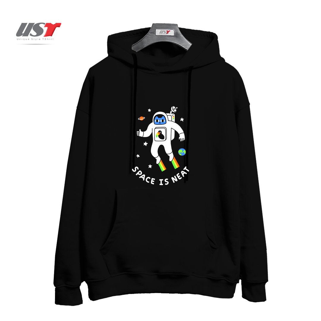 طرح SPACE IS NEAT هودی اورسایزرنگ مشکی