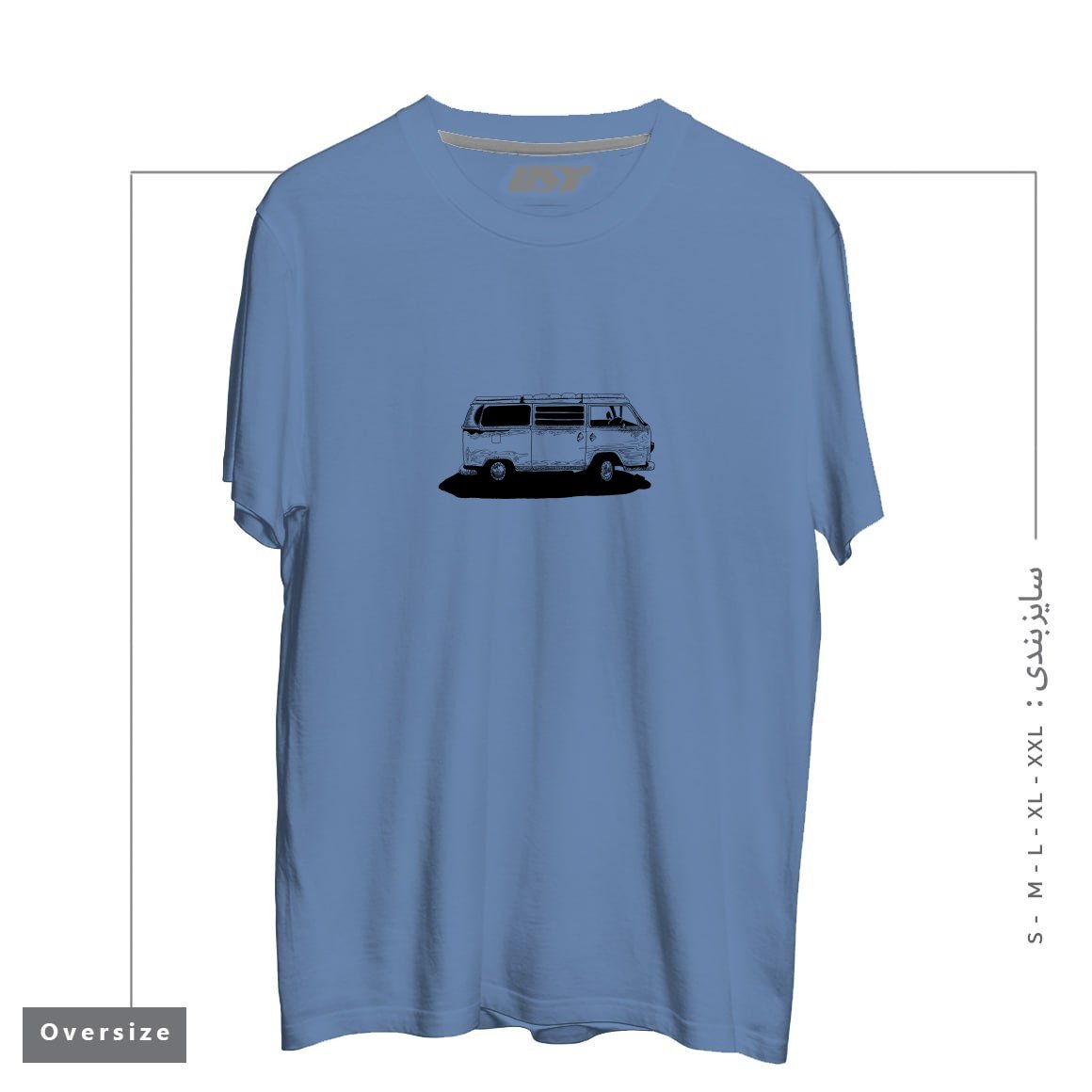 طرح VW BUS تیشرت اورسایزرنگ آبی نفتی