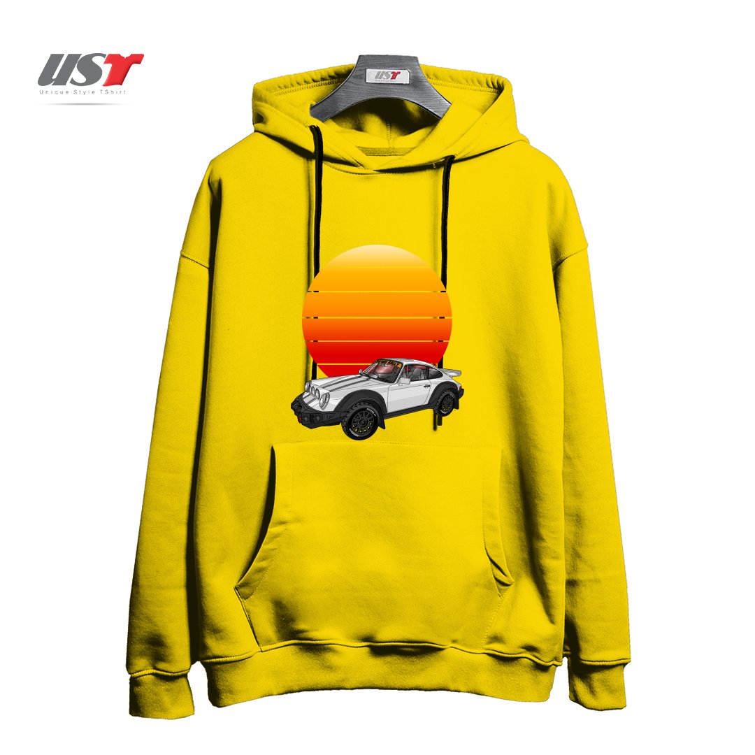 طرح 911 CARRERA SAFARI RALLY SPORTS CAR SUNSET هودی اورسایزرنگ زرد