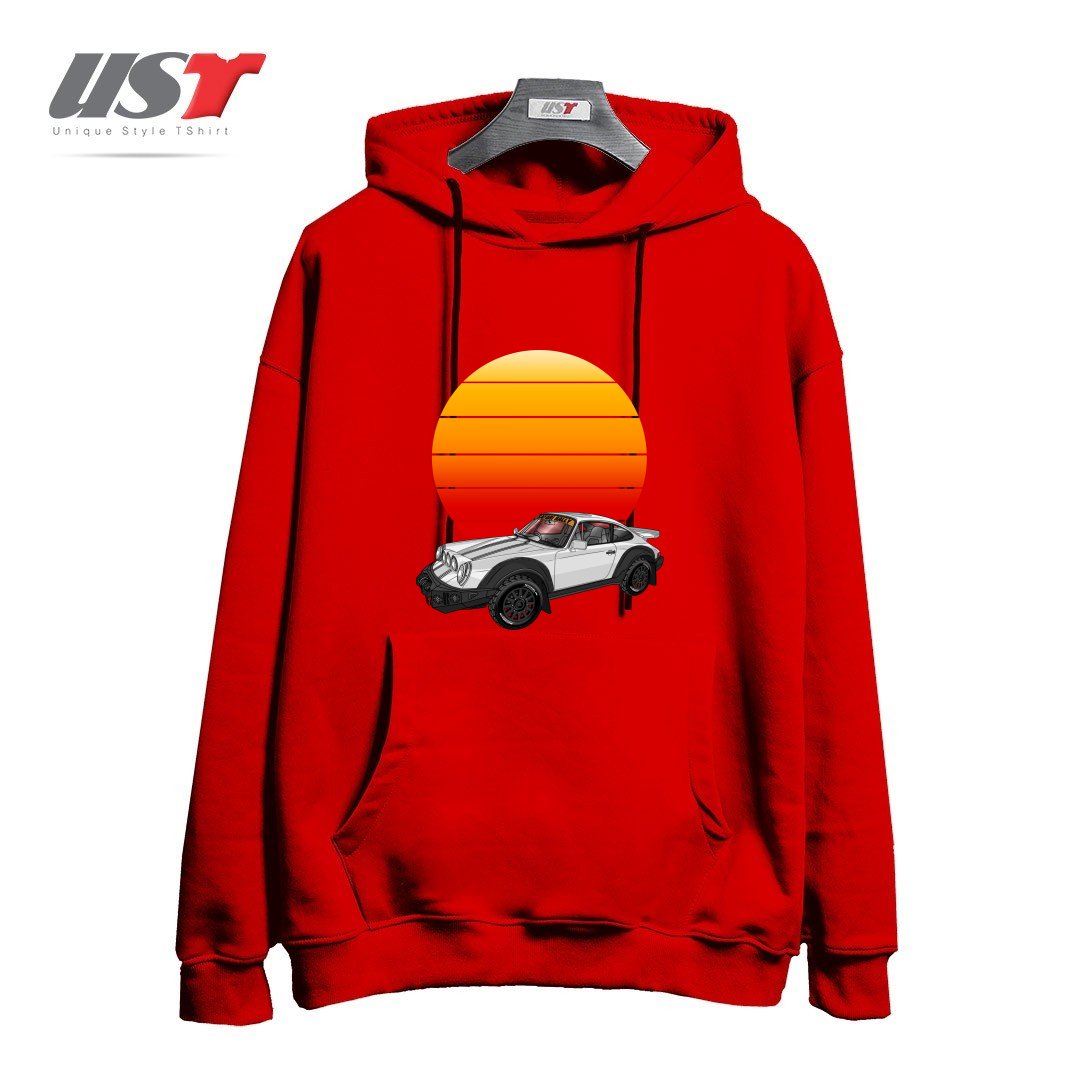 طرح 911 CARRERA SAFARI RALLY SPORTS CAR SUNSET هودی اورسایزرنگ قرمز