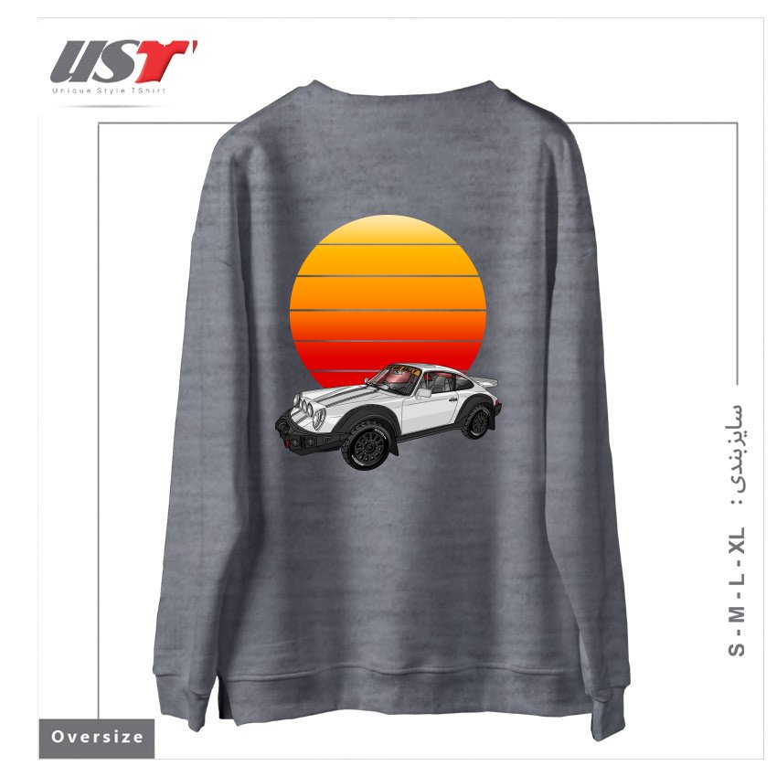 طرح 911 CARRERA SAFARI RALLY SPORTS CAR SUNSET سوییشرت اورسایزرنگ طوسی ملانژ