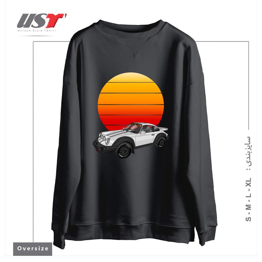طرح 911 CARRERA SAFARI RALLY SPORTS CAR SUNSET سوییشرت اورسایزرنگ دودی