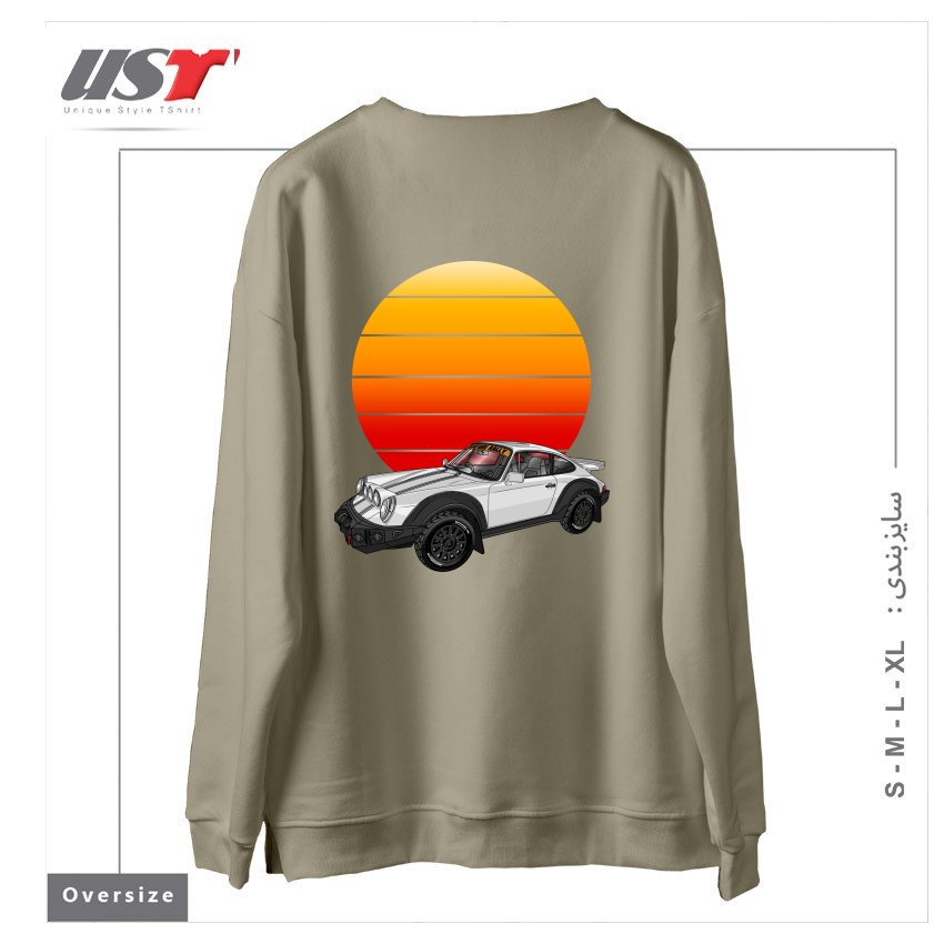 طرح 911 CARRERA SAFARI RALLY SPORTS CAR SUNSET سوییشرت اورسایزرنگ نخودی