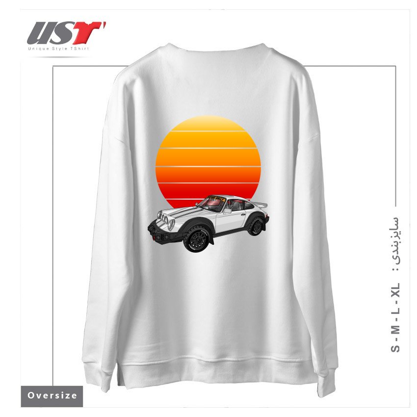 طرح 911 CARRERA SAFARI RALLY SPORTS CAR SUNSET سوییشرت اورسایزرنگ سفید