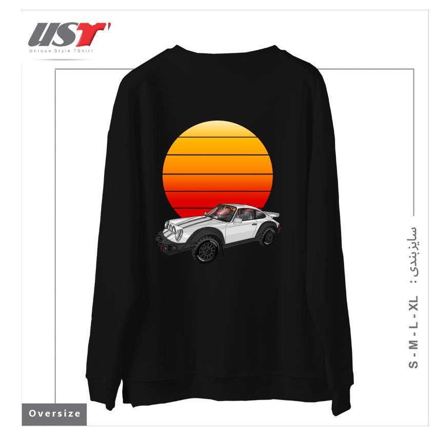 طرح 911 CARRERA SAFARI RALLY SPORTS CAR SUNSET سوییشرت اورسایزرنگ مشکی