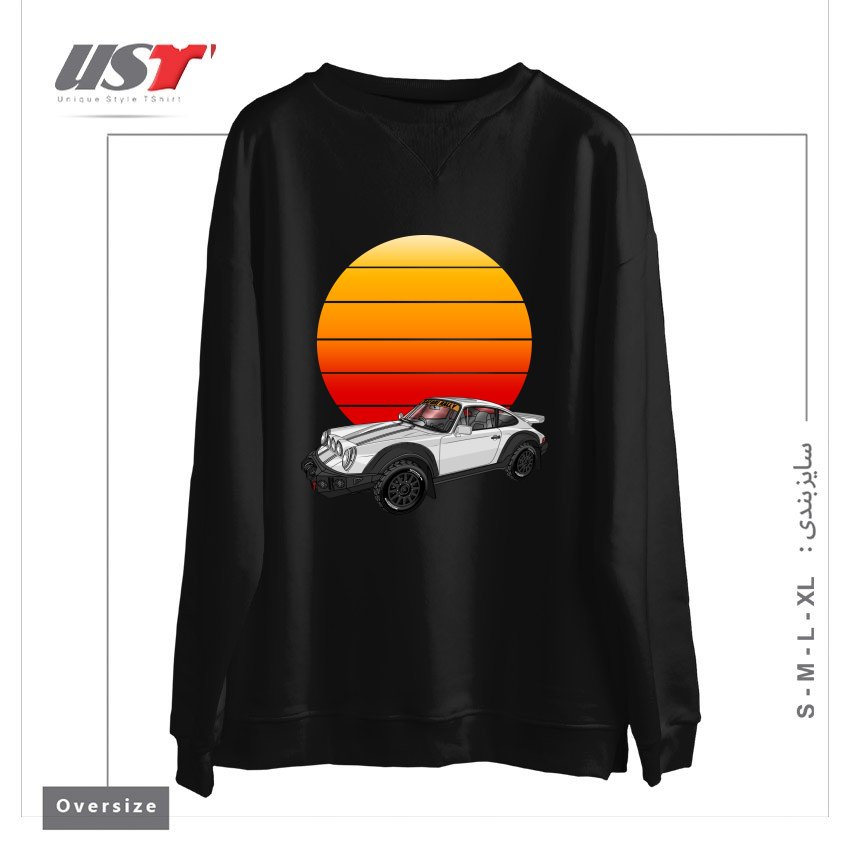 طرح 911 CARRERA SAFARI RALLY SPORTS CAR SUNSET سوییشرت اورسایزرنگ مشکی