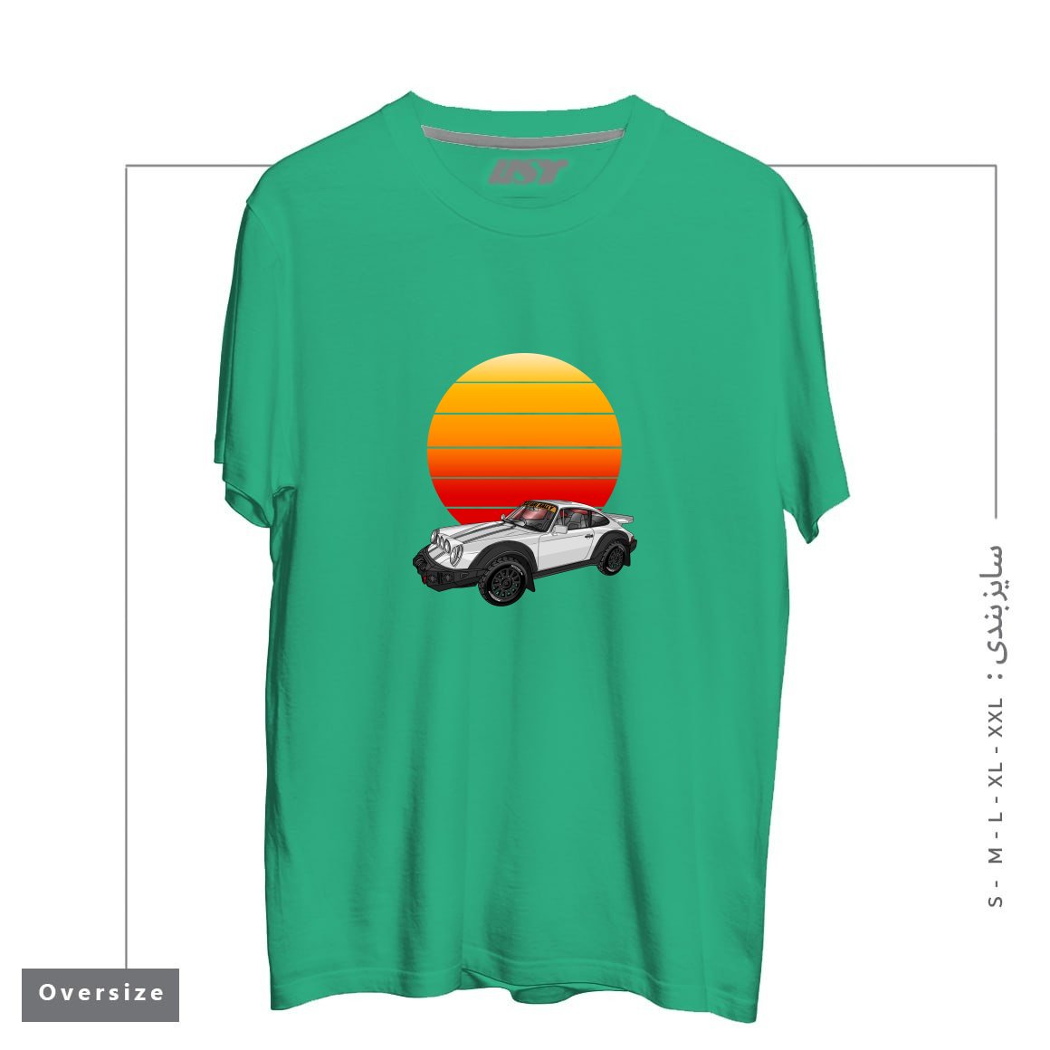 طرح 911 CARRERA SAFARI RALLY SPORTS CAR SUNSET تیشرت اورسایزرنگ سبز