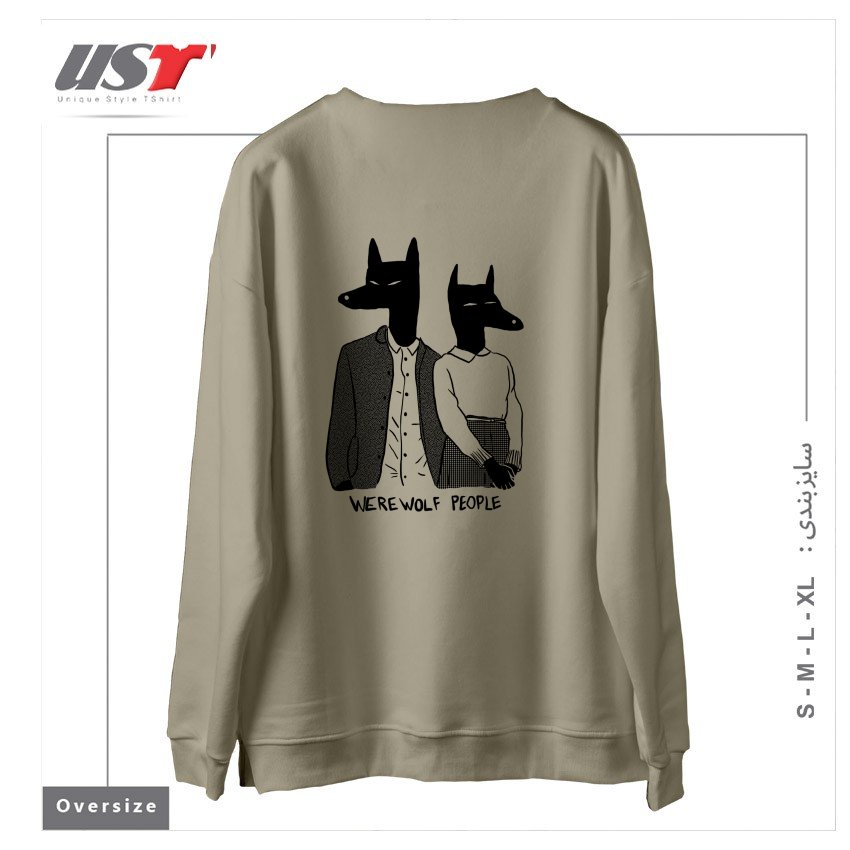 طرح WEREWOLF PEOPLE سوییشرت اورسایزرنگ نخودی